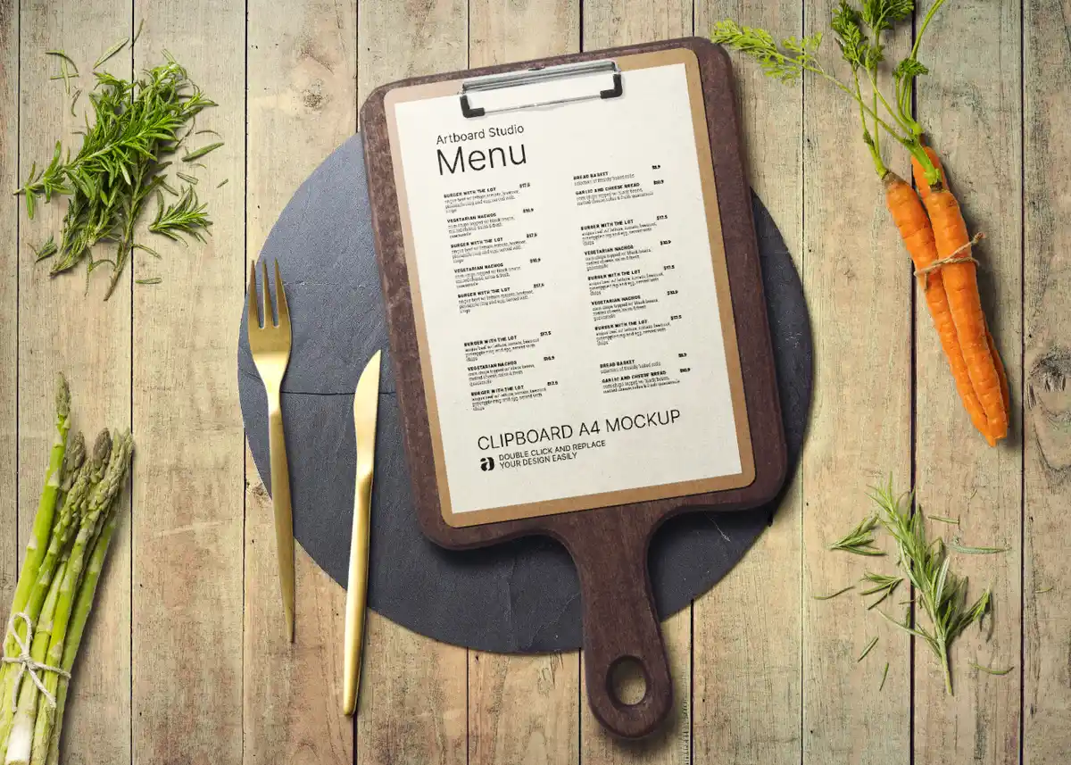 Clipboard Menu Mockup With Kitchen Props — Mockup Zone